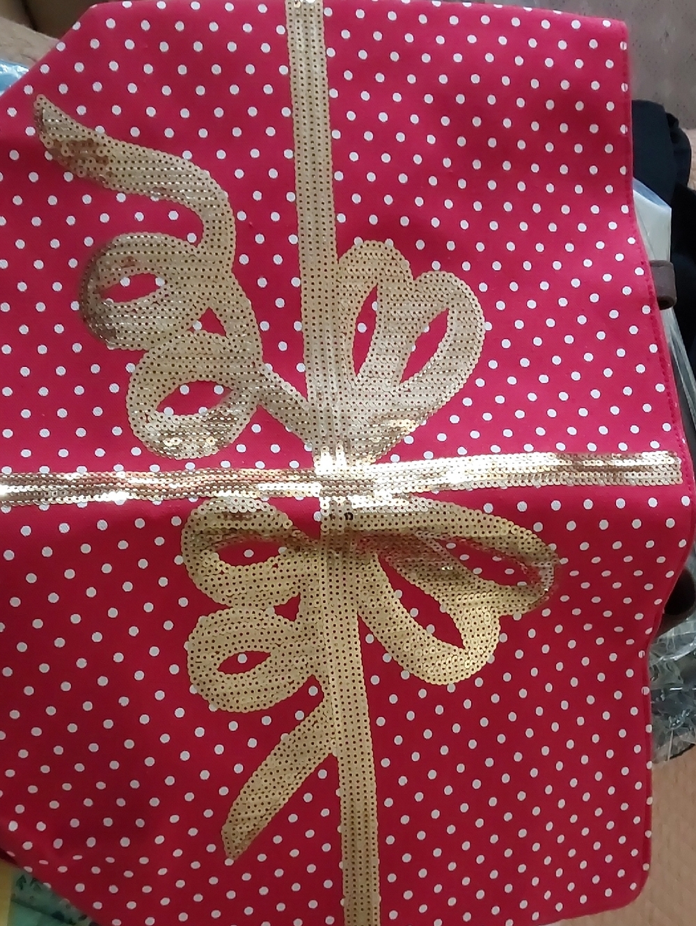 Red Polka Dot Tote Bag with Gold Sequin Trim